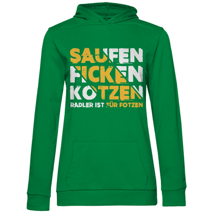 Saufen Ficken Kotzen Radler ist für Fotzen - Damen Hoodie Kelly Green