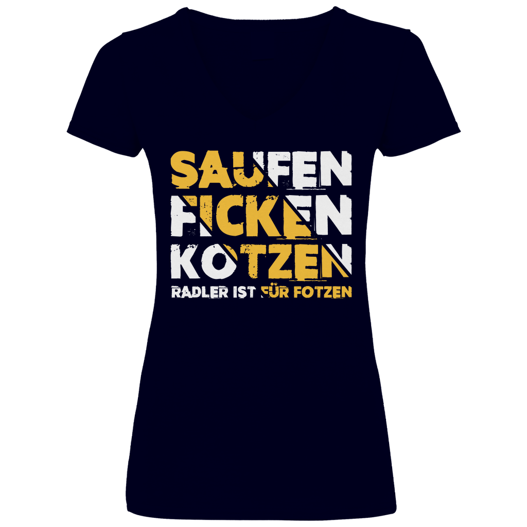 Saufen Ficken Kotzen Radler ist für Fotzen - V-Neck Damenshirt Deep Navy