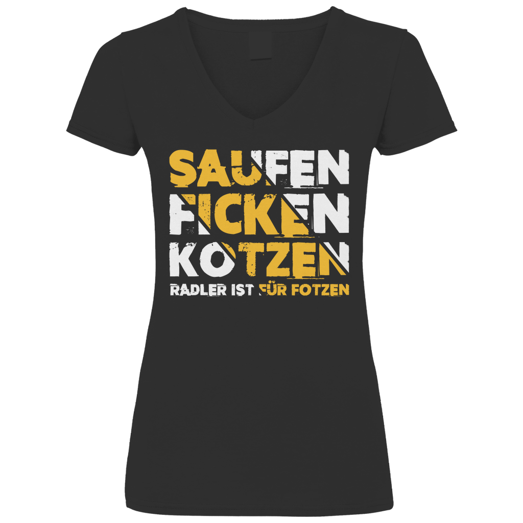 Saufen Ficken Kotzen Radler ist für Fotzen - V-Neck Damenshirt Black