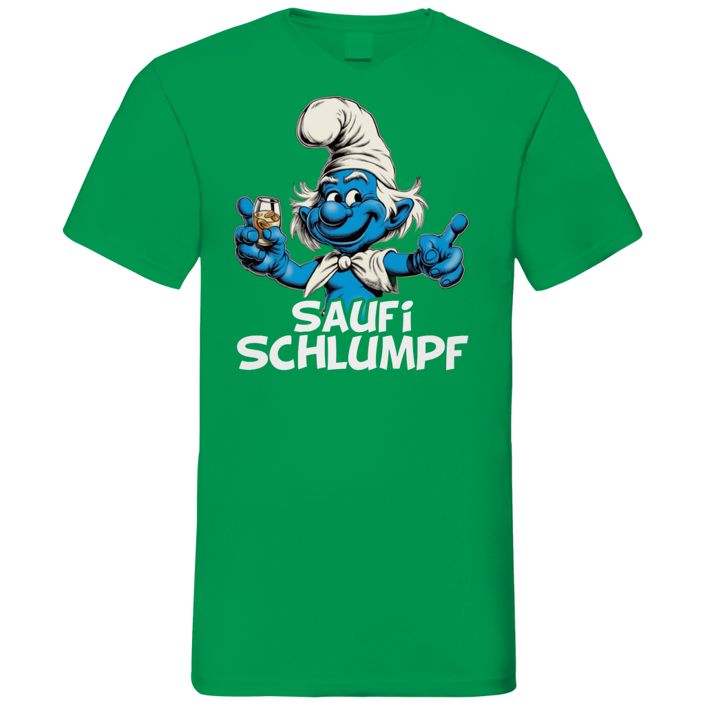 Saufi Schlumpf Grafik - Herren V-Neck Shirt Kelly Green