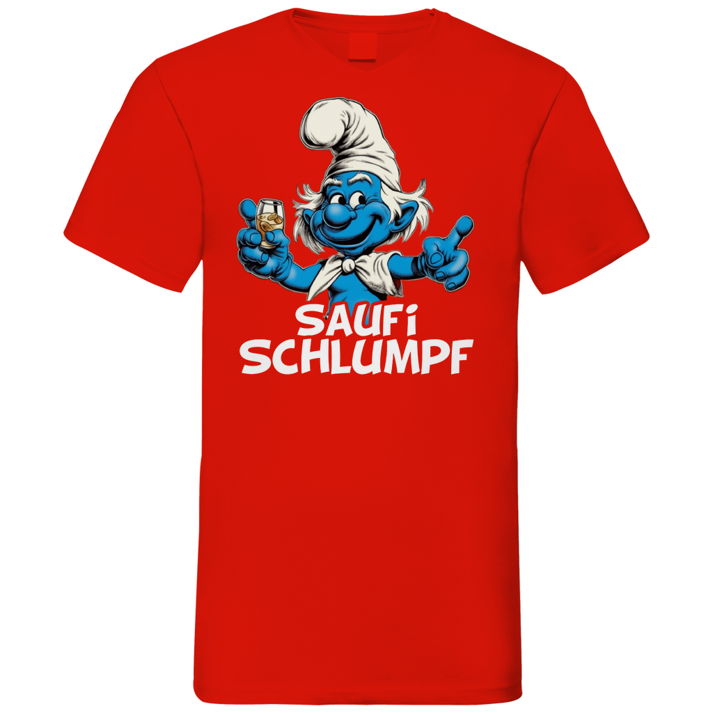 Saufi Schlumpf Grafik - Herren V-Neck Shirt Red