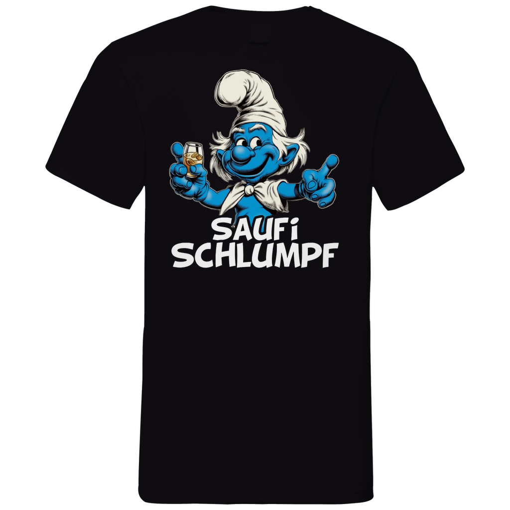 Saufi Schlumpf Grafik - Herren V-Neck Shirt Black