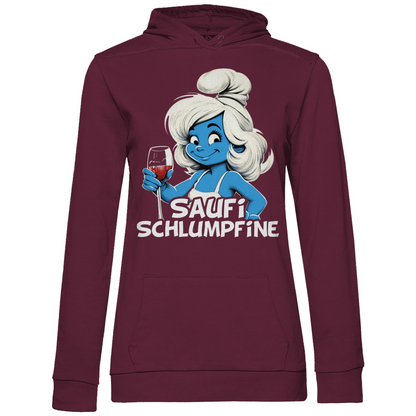 Saufi Schlumpfine Grafik - Damen Hoodie Wine