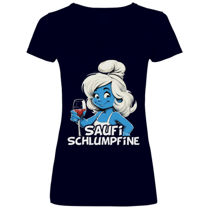 Saufi Schlumpfine Grafik - V-Neck Damenshirt Deep Navy