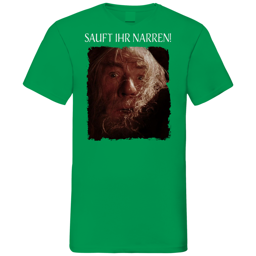 Sauft ihr Narren! Der Herr der Ringe Gandalf - Herren V-Neck Shirt Kelly Green