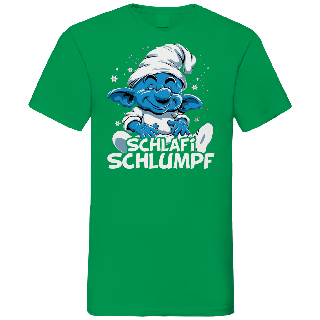 Schlafi Schlumpf Grafik - Herren V-Neck Shirt Kelly Green