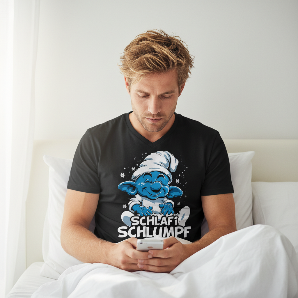 Schlafi Schlumpf Grafik - Herren V-Neck Shirt