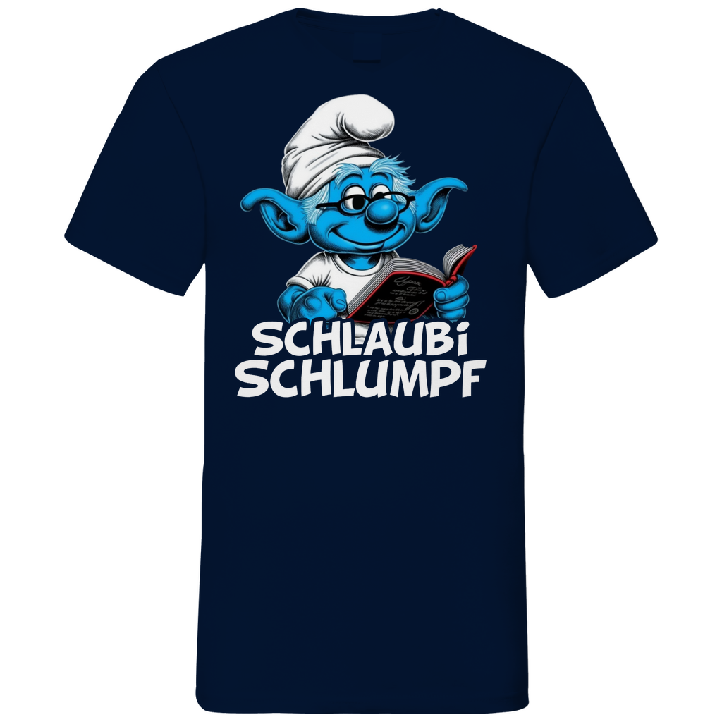 Schlaubi Schlumpf Grafik - Herren V-Neck Shirt Navy