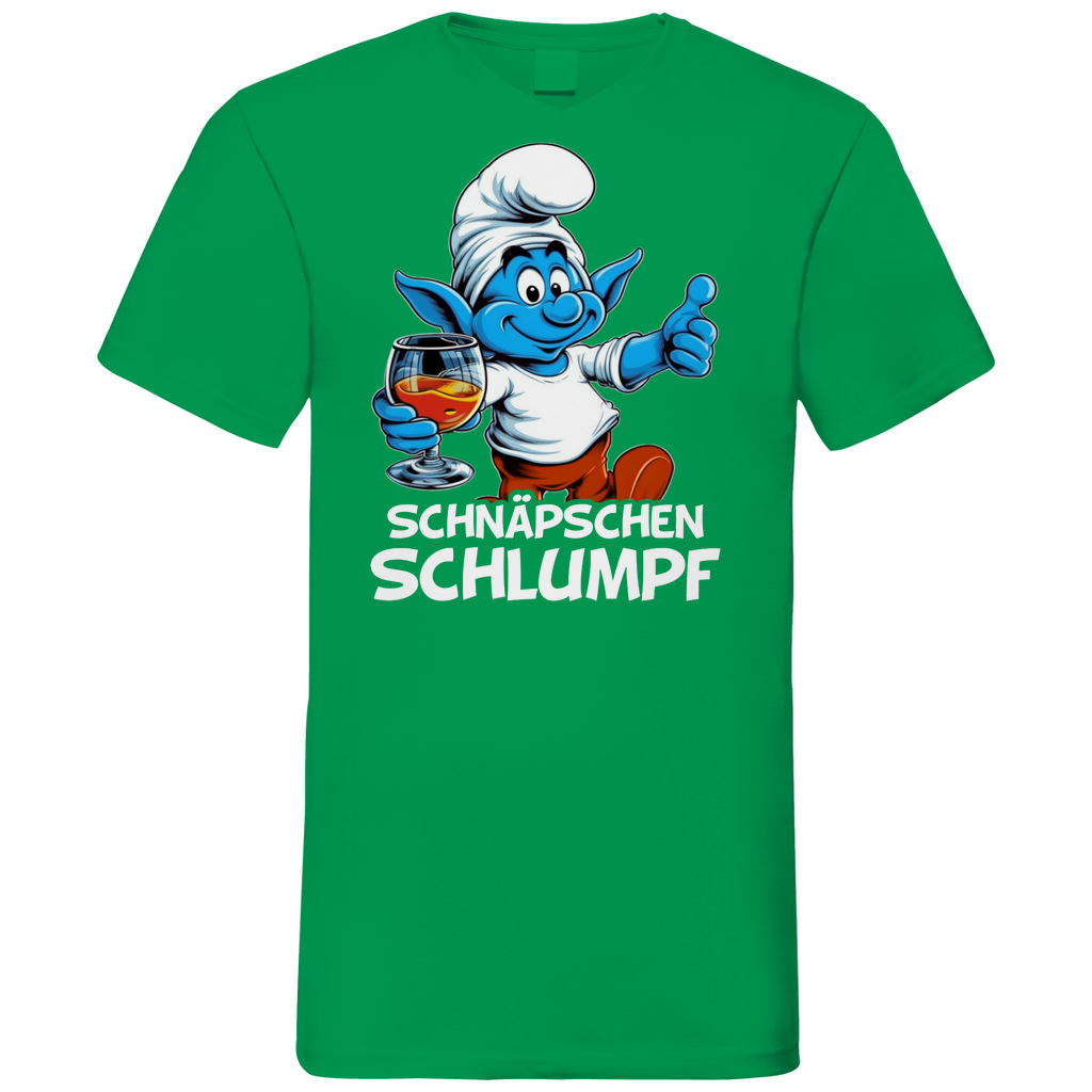 Schnäpschen Schlumpf Grafik - Herren V-Neck Shirt Kelly Green
