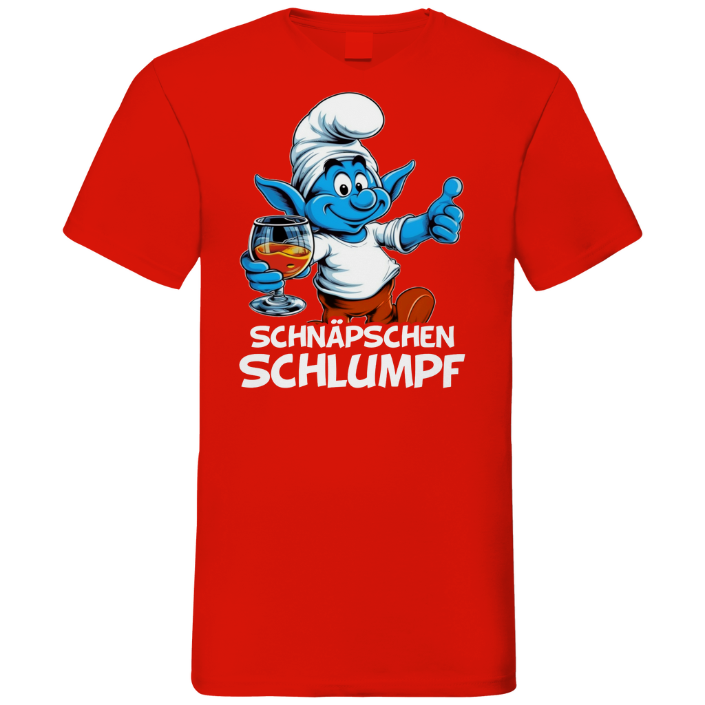 Schnäpschen Schlumpf Grafik - Herren V-Neck Shirt Red