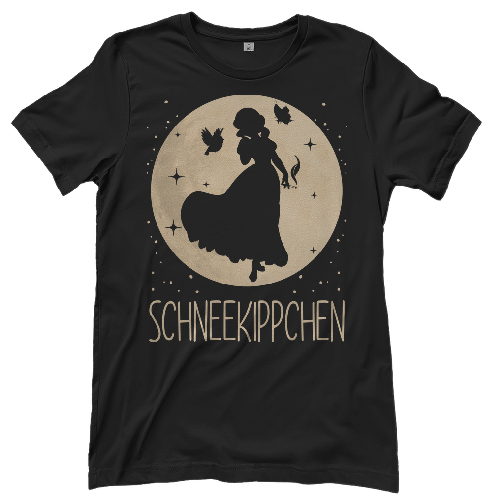 Schwarzes Damenshirt mit Schneekippchen Mond Prinzessin Design Disney-Parodie, Frontansicht