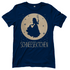 Navy Damenshirt mit Schneesektchen Design Schneewittchen Parodie Mond und Sekt, Frontansicht