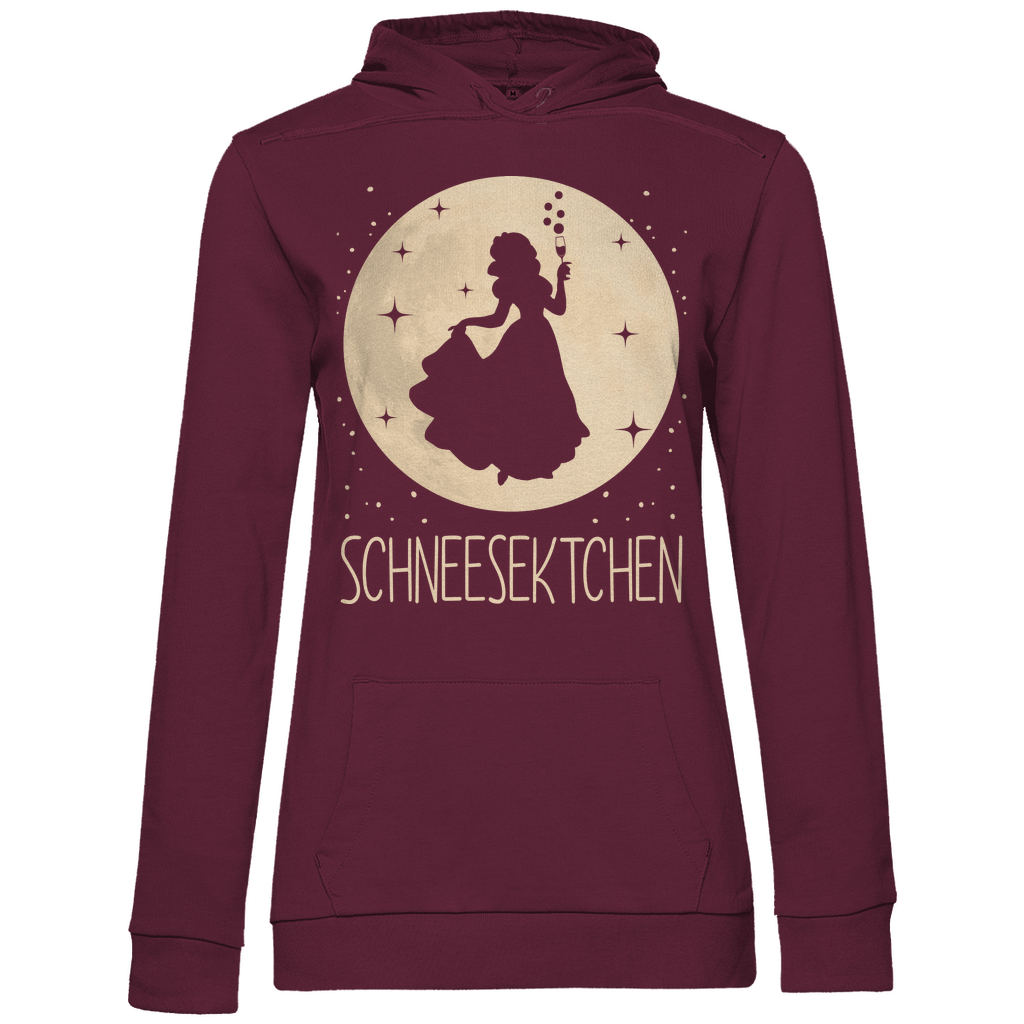 Weinroter Frauen Hoodie mit Schneesektchen Design für Mädelsabend und Freundinnen, Frontansicht