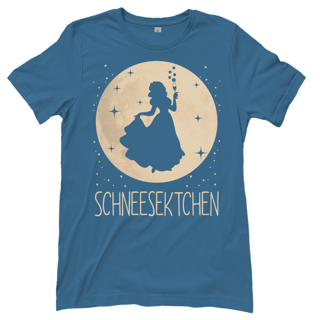 Stone Blue Fun Shirt mit SCHNEESEKTCHEN Märchen Parodie Prinzessin Mond Design, Frontansicht