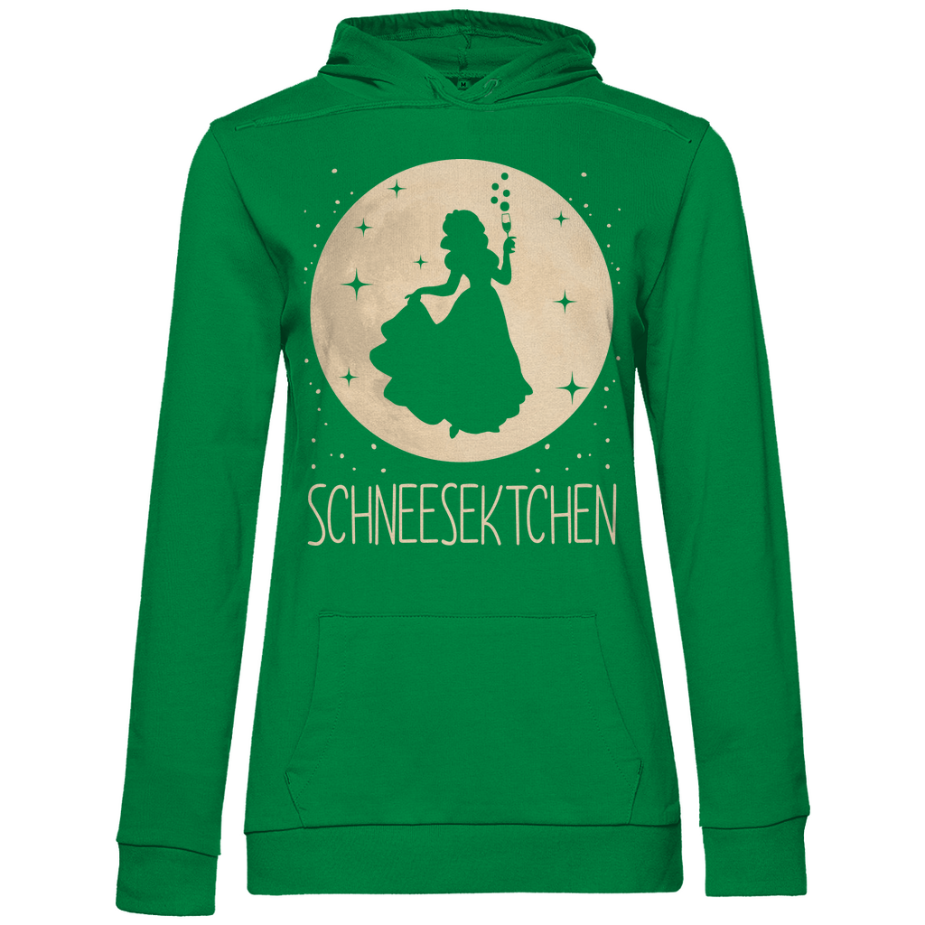 Kellygrüner Hoodie mit Schneesektchen Mond-Prinzessin Motiv als Geschenk für Freundinnen, Frontansicht