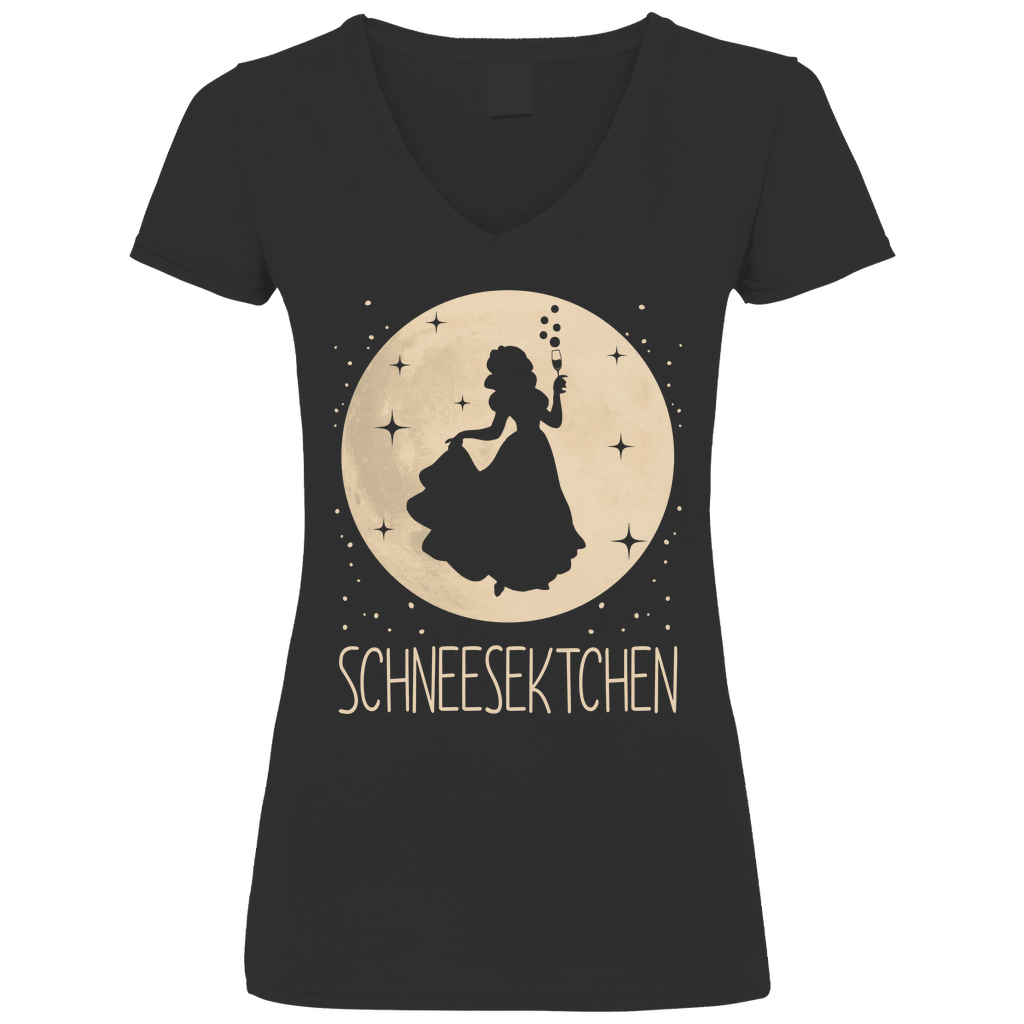 Mond Prinzessin - Schneesektchen - V-Neck Damenshirt Black