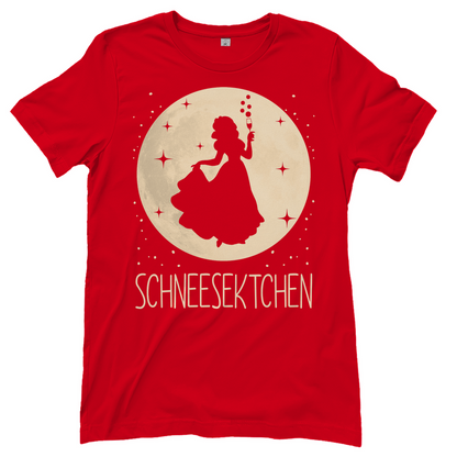 Rotes Party Shirt Damen mit Schneesektchen Sekt Prinzessin Motiv und Mond, Frontansicht