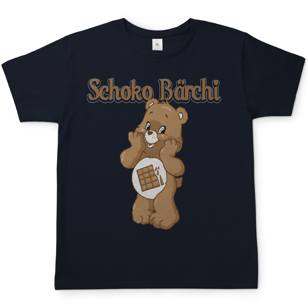 Navy Herren Shirt mit Schoko Bärchi Glücksbär Parodie und Schokolade, Frontansicht