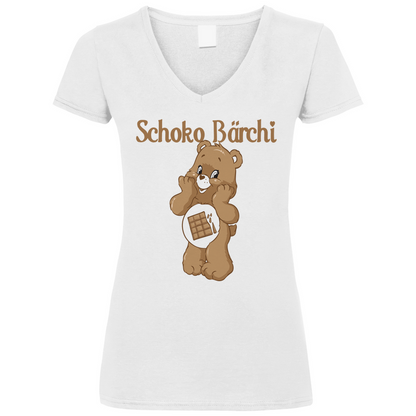 Schoko Bärchi - Glücksbärchi - V-Neck Damenshirt White