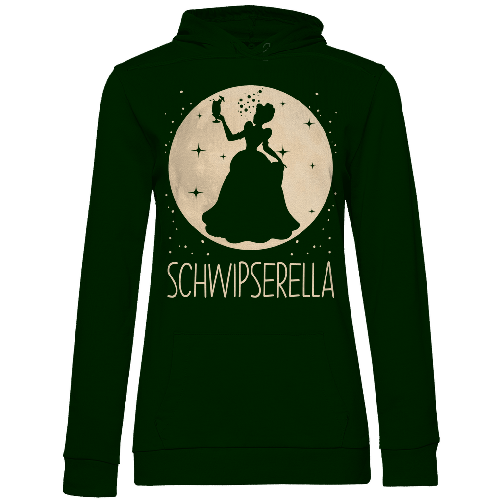 Forest Green Damen Hoodie mit Schwipserella Parodie Motiv witzig für Disney-Fans, Frontansicht