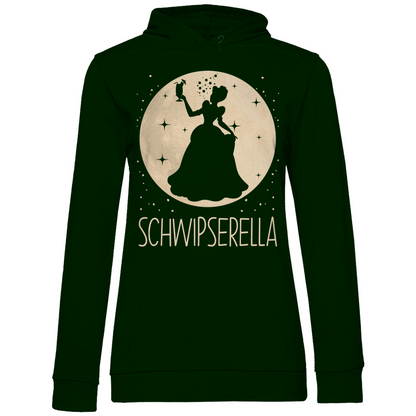 Forest Green Damen Hoodie mit Schwipserella Parodie Motiv witzig für Disney-Fans, Frontansicht