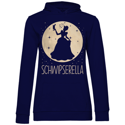 Navy Blue Kapuzenpullover Damen mit Cinderella Parodie SCHWIPSERELLA Motiv, Frontansicht