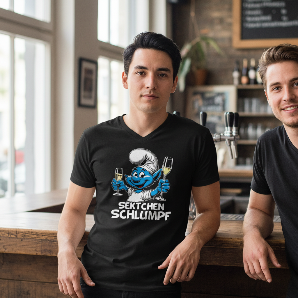 Sektchen Schlumpf Grafik - Herren V-Neck Shirt