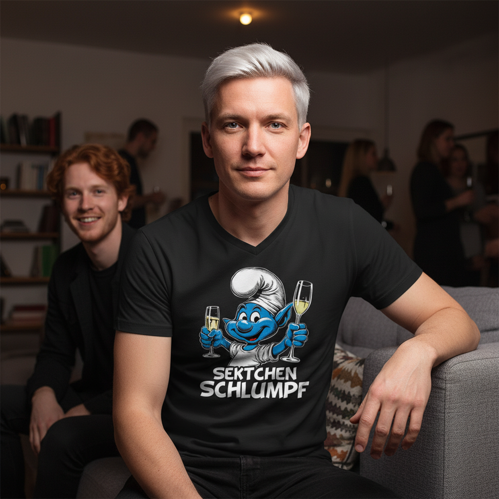 Sektchen Schlumpf Grafik - Herren V-Neck Shirt