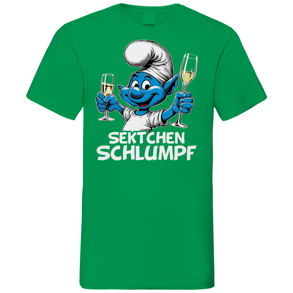 Sektchen Schlumpf Grafik - Herren V-Neck Shirt Kelly Green