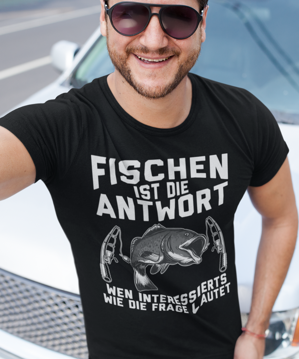 Fischen ist die Antwort Shirt Männer – Angel Funshirt mit witzigem Spruch