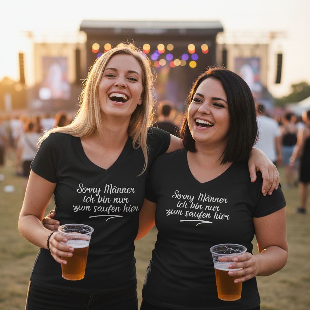 Sorry Männer ich bin nur zum saufen hier - V-Neck Damenshirt