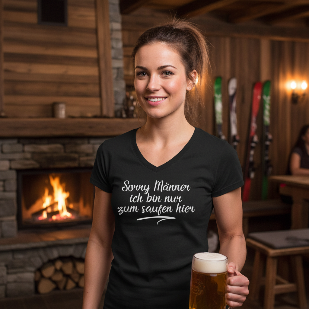 Sorry Männer ich bin nur zum saufen hier - V-Neck Damenshirt