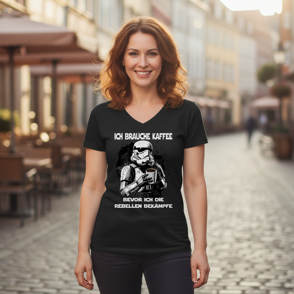 Ich brauche Kaffee - Stormtrooper - V-Neck Damenshirt