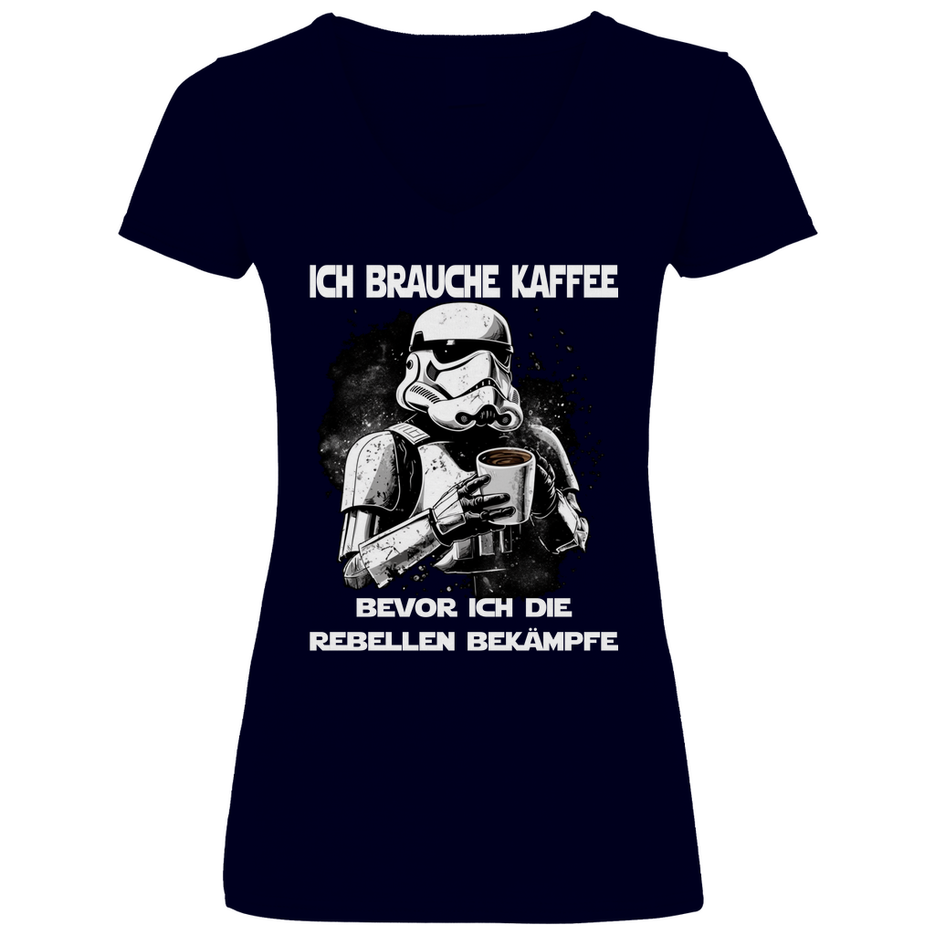 Ich brauche Kaffee - Stormtrooper - V-Neck Damenshirt Deep Navy