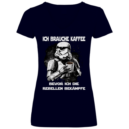 Ich brauche Kaffee - Stormtrooper - V-Neck Damenshirt Deep Navy