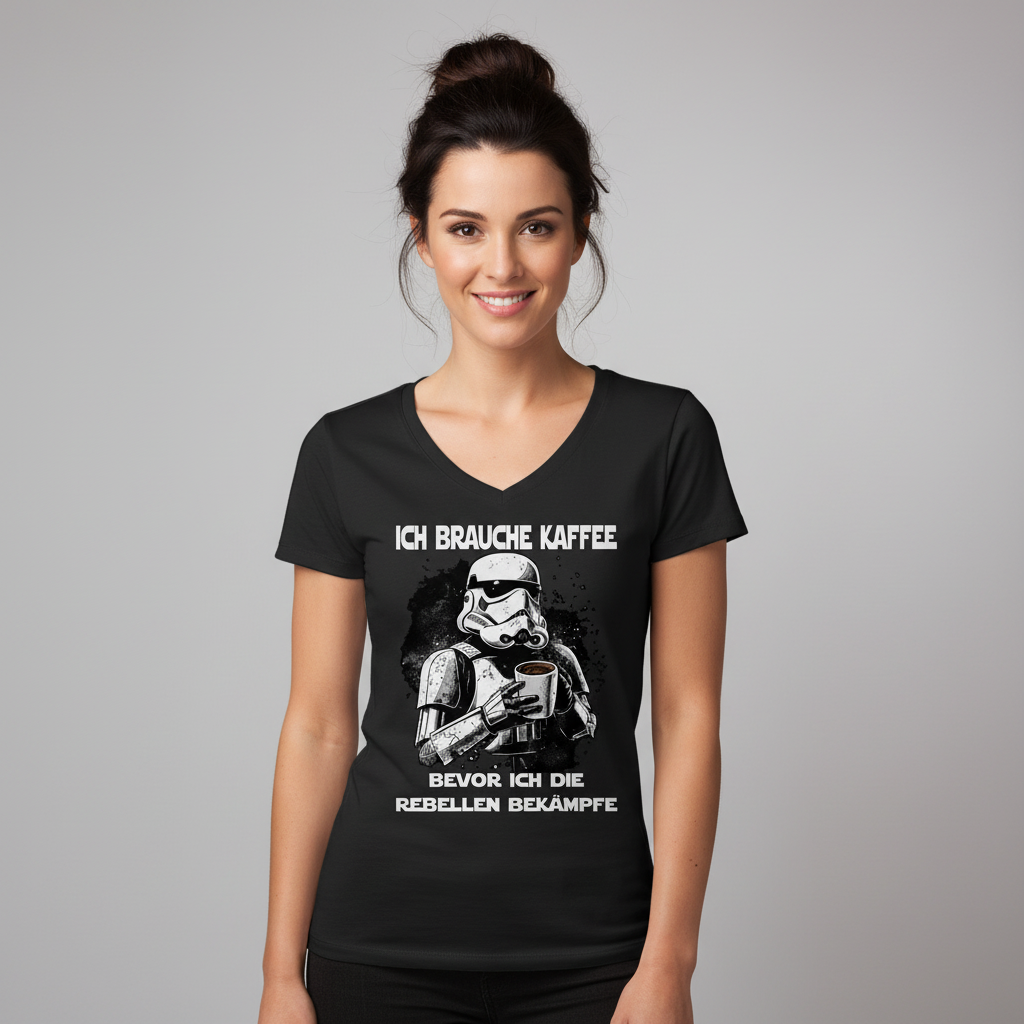 Ich brauche Kaffee - Stormtrooper - V-Neck Damenshirt