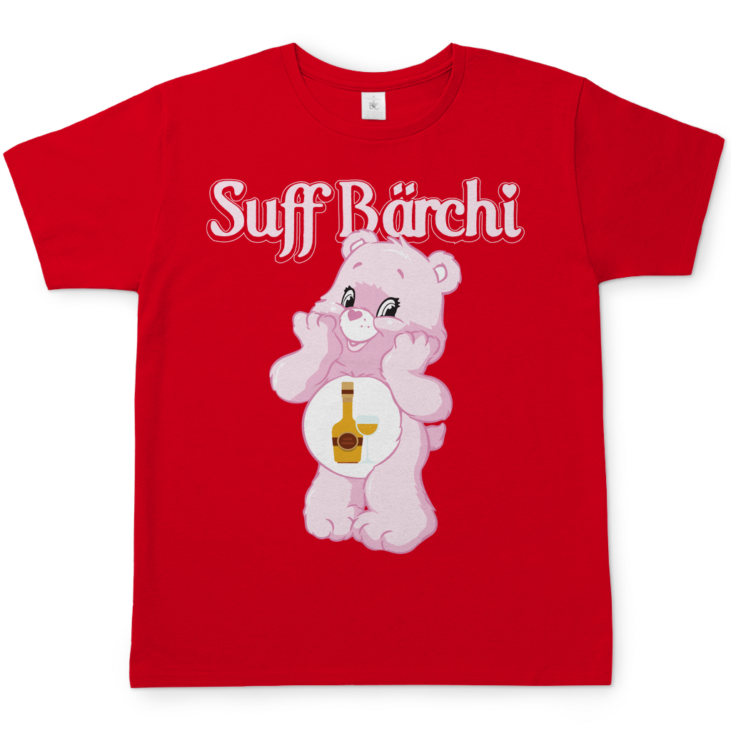 Rotes Herren Shirt Suff Bärchi lustiges Party T-Shirt mit Glücksbärchi Motiv, Frontansicht