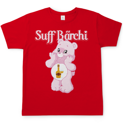 Rotes Herren Shirt Suff Bärchi lustiges Party T-Shirt mit Glücksbärchi Motiv, Frontansicht