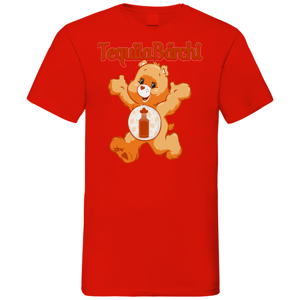Rotes Herren V-Neck Shirt mit Tequila Bärchi Aufdruck, Frontansicht mit V-Ausschnitt