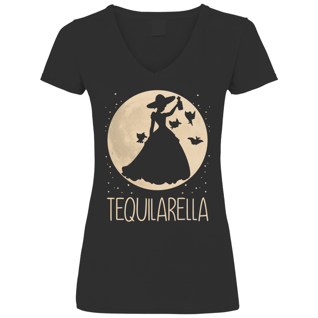 Mond Prinzessin - Tequilarella - V-Neck Damenshirt Black