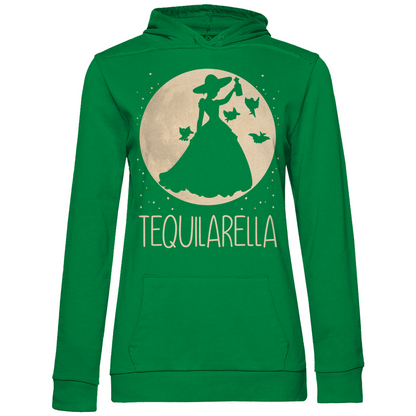 Kellygrüner Hoodie Damen mit Tequilarella Motiv und Prinzessin Silhouette witzig, Frontansicht