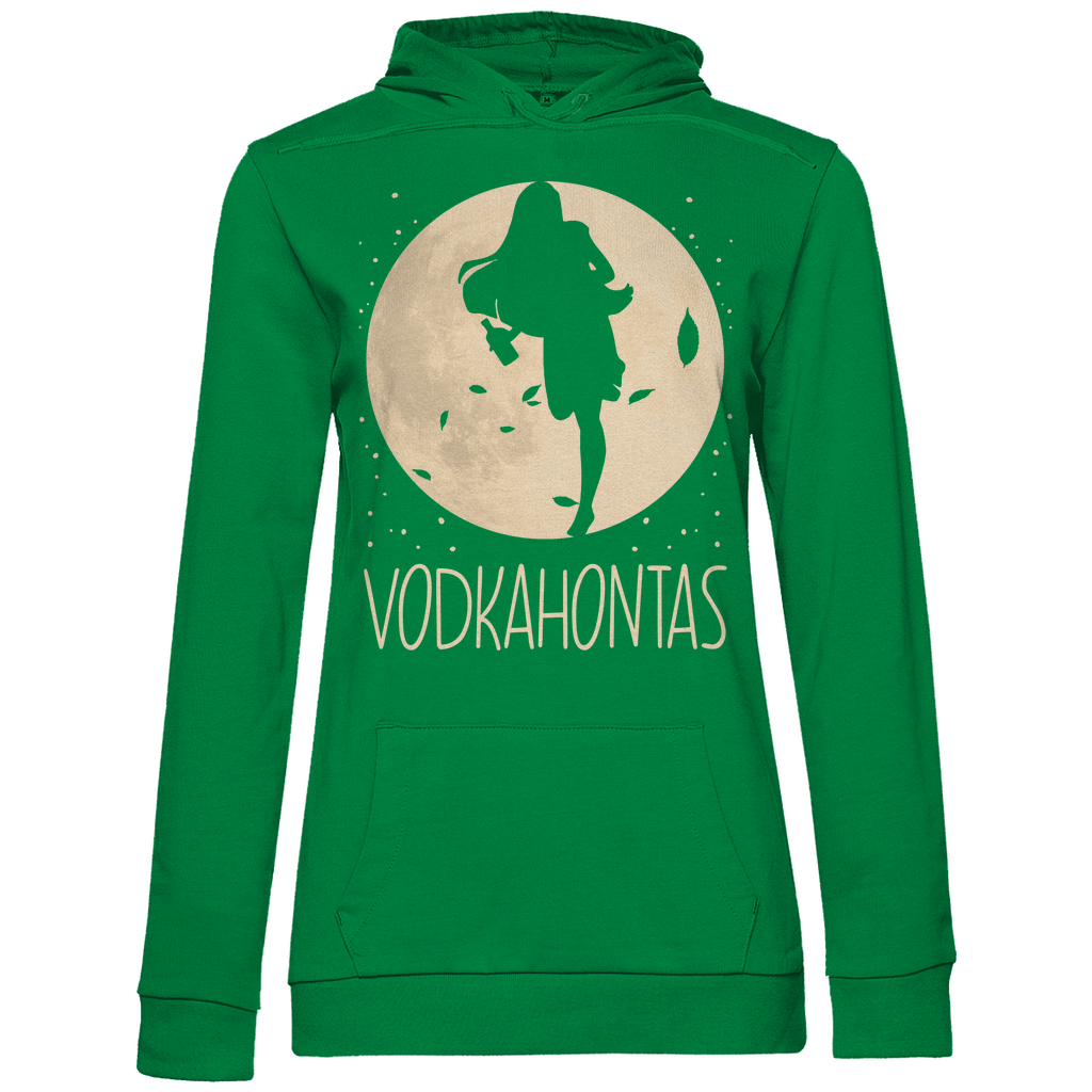 Grüner Damen Hoodie mit Vodkahontas Mond-Prinzessin Design witzig, Frontansicht