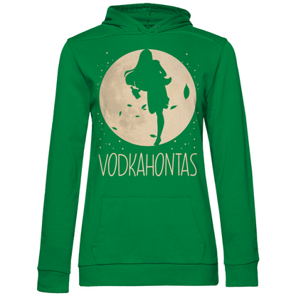 Grüner Damen Hoodie mit Vodkahontas Mond-Prinzessin Design witzig, Frontansicht