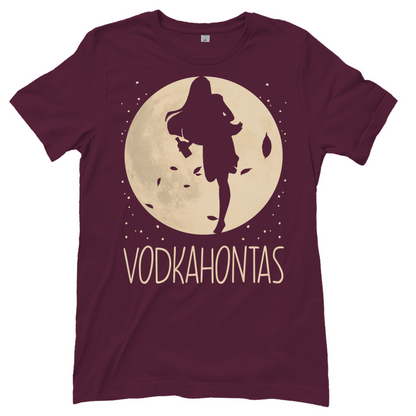 Bordeaux T-Shirt Damen mit Vodkahontas Shots Prinzessin Motiv witzig und trinkfest, Frontansicht