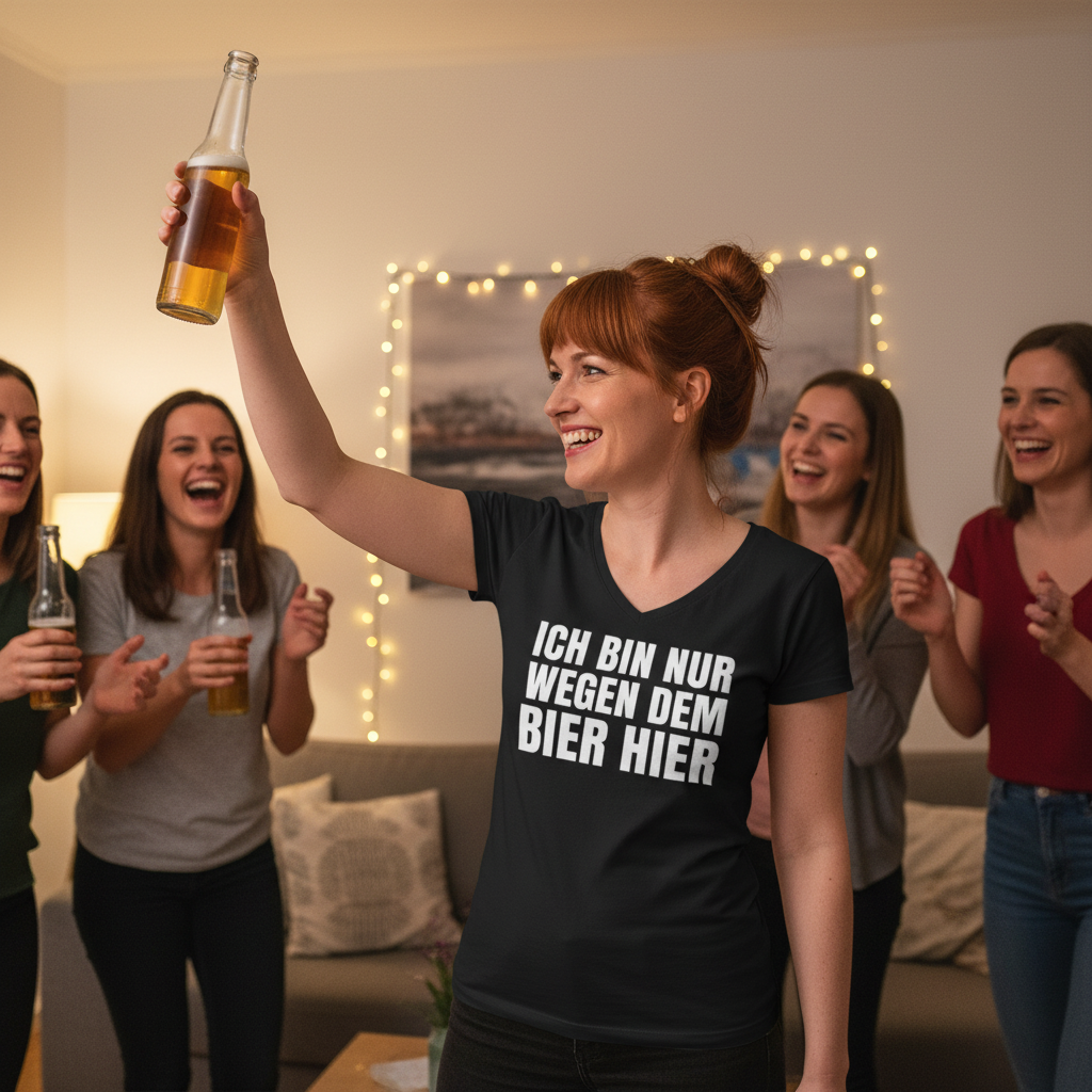 Ich bin nur wegen dem Bier hier - V-Neck Damenshirt