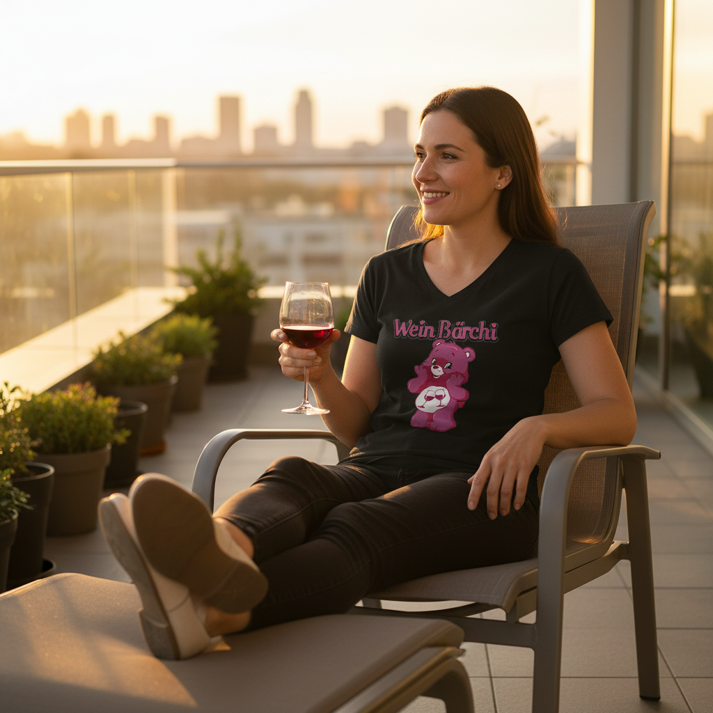 Wein Bärchi - Glücksbärchi - V-Neck Damenshirt