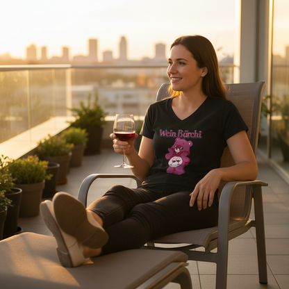 Wein Bärchi - Glücksbärchi - V-Neck Damenshirt