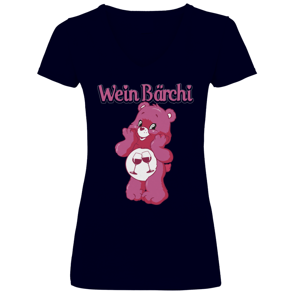 Wein Bärchi - Glücksbärchi - V-Neck Damenshirt Deep Navy