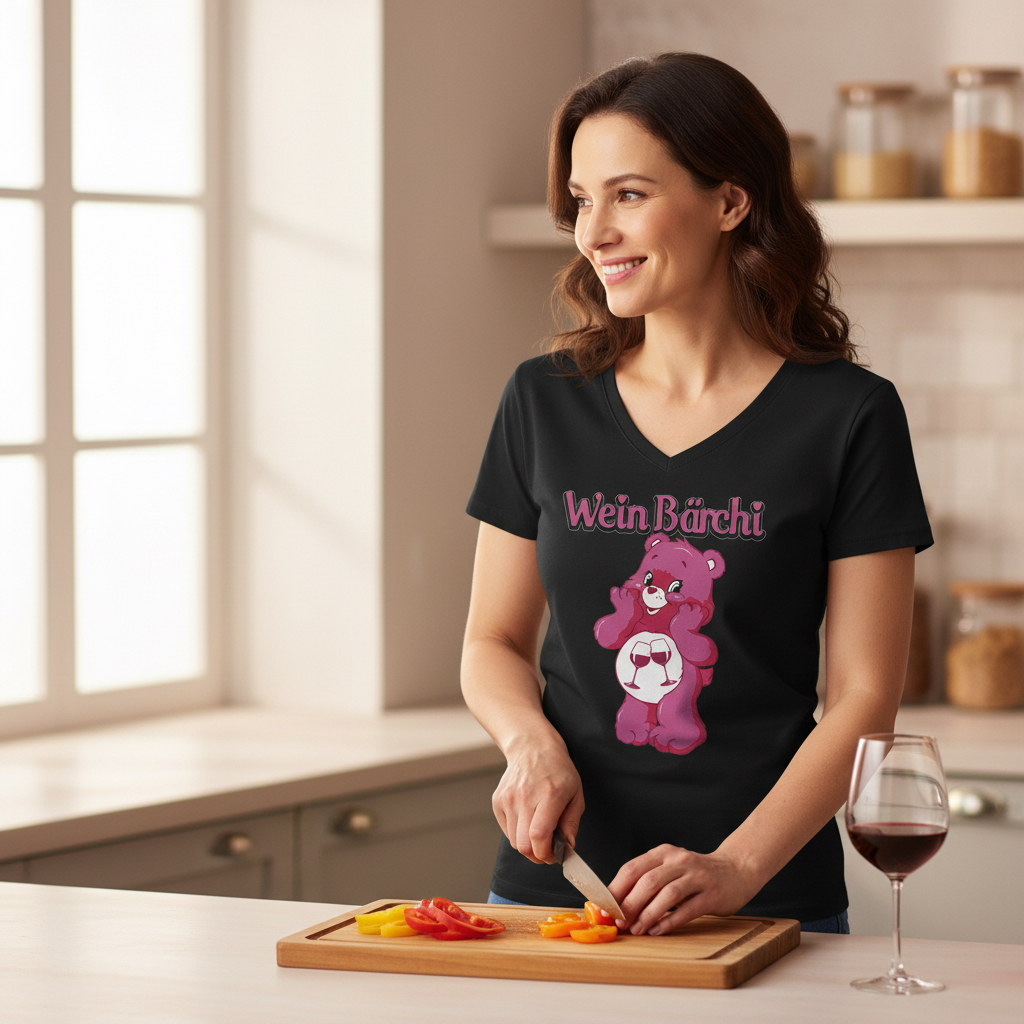 Wein Bärchi - Glücksbärchi - V-Neck Damenshirt