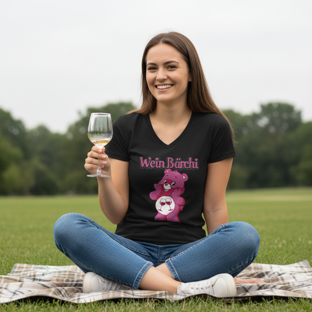 Wein Bärchi - Glücksbärchi - V-Neck Damenshirt